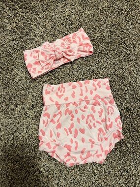 Kyte BABY Pink Leopard-Print Bloomers with Bow Headband
